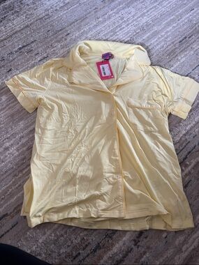 Edikted Pale Yellow Short Sleeve Button-Up Top